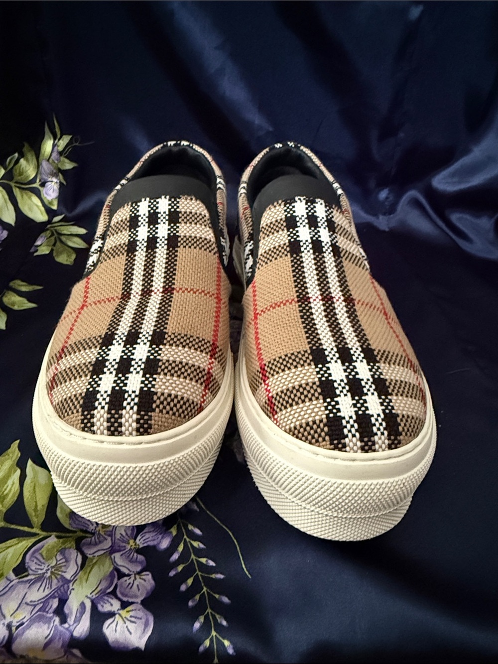 Burberry Slip-On Plaid Canvas Sneakers in Beige